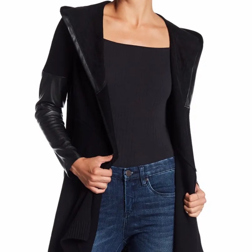 BLANKNYC Faux Leather Trim Long Hooded Jacket
